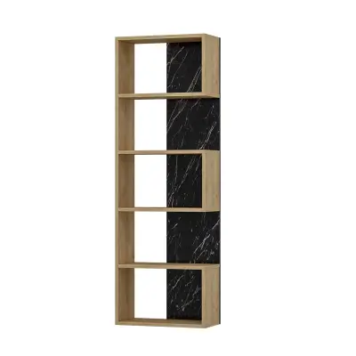 Zella Bookcase - Oak & Black Marble Effect