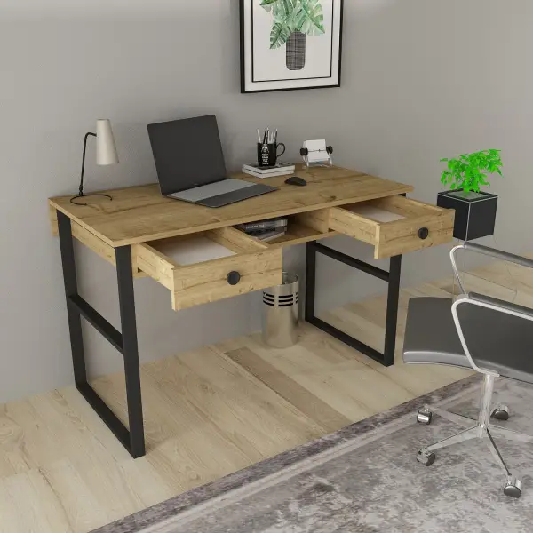 Valley Computer Desk with Drawers - Oak & Black