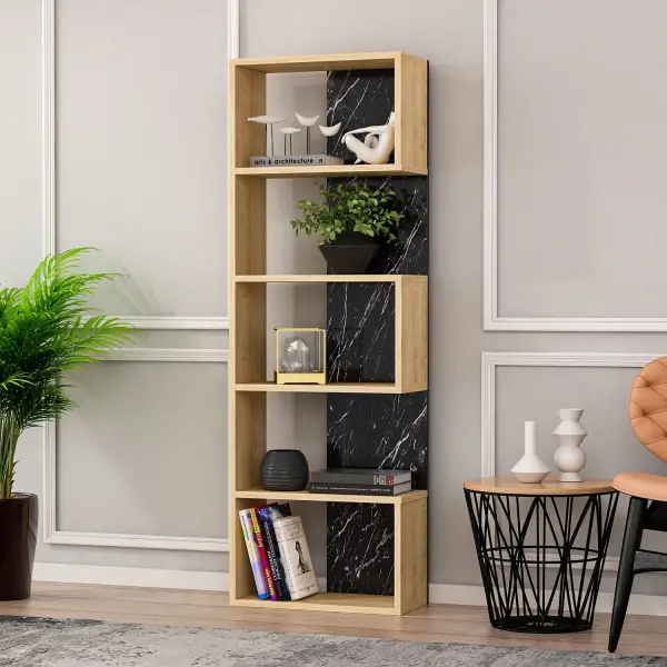 Zella Bookcase - Oak & Black Marble Effect