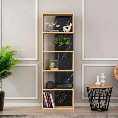 Zella Bookcase - Oak & Black Marble Effect