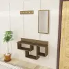 Placido Wall Mounted Dresuar Console Table with Mirror and Hooks - Walnut