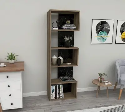 Zella Bookcase - Walnut & Black Marble Effect