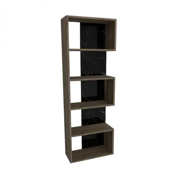 Zella Bookcase - Walnut & Black Marble Effect