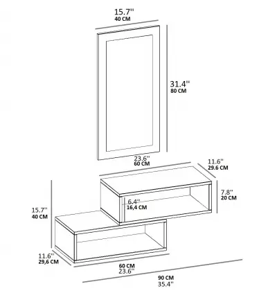 Santos Wall Mounted Dresuar Console with Mirror - White