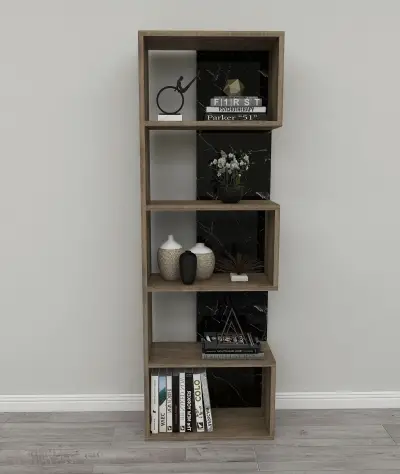 Zella Bookcase - Walnut & Black Marble Effect