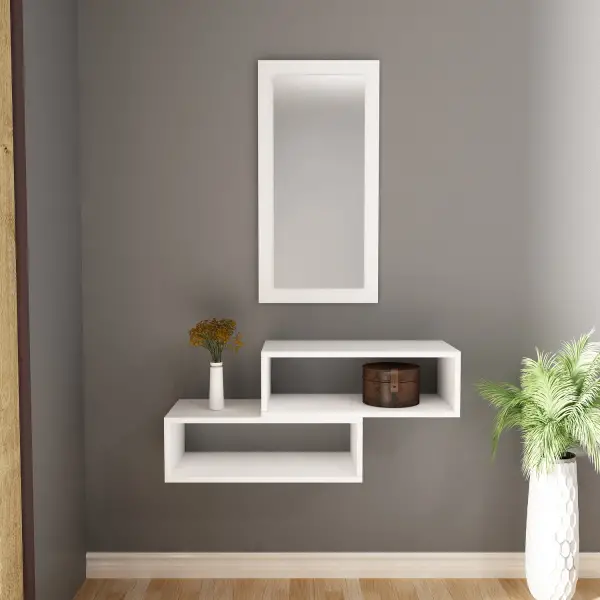 Santos Wall Mounted Dresuar Console with Mirror - White