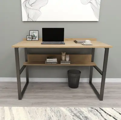 Vitis Computer Desk with Storage Shelf - Oak & Black