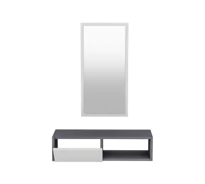 Allegria Wall Mounted Dresuar Console with Cabinet, Shelf and Mirror - Anthracite & White