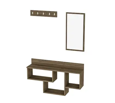 Placido Wall Mounted Dresuar Console Table with Mirror and Hooks - Walnut