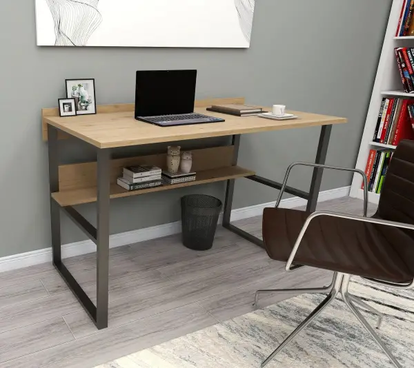 Vitis Computer Desk with Storage Shelf - Oak & Black