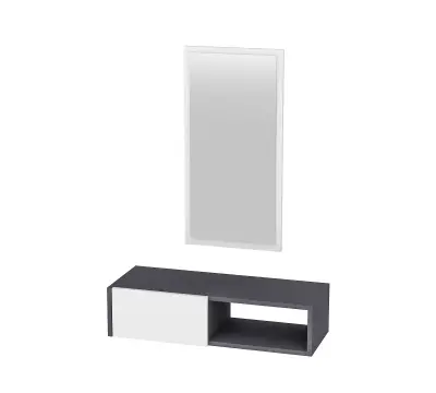 Allegria Wall Mounted Dresuar Console with Cabinet, Shelf and Mirror - Anthracite & White