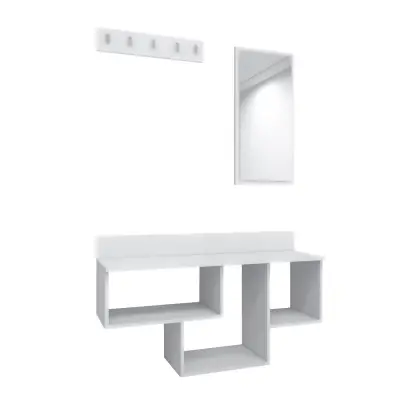 Placido Wall Mounted Dresuar Console Table with Mirror and Hooks - White