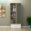 Volta Bookcase with Cabinet and Shelves - Oak, Anthracite & White