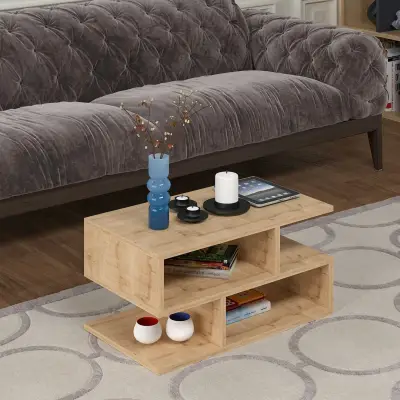 Karla Coffee Table with Storage Shelves - Oak