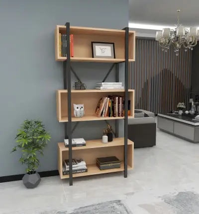 DISCONTINUED - Delano Metal Wood Bookcase - Natural & Black