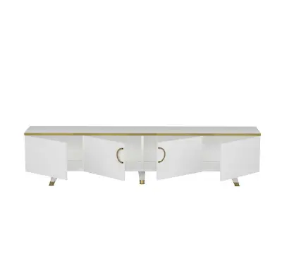 Plana TV Stand with Cabinets - White & Gold Band