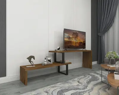 Lucian Wood Metal TV Stand - Walnut & Black