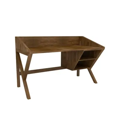 Ivo Wood Computer Desk with Front Bar and Shelves - Walnut