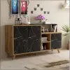 Lilium Sideboard with Cabinets and Shelves - Walnut & Black Marble Effect