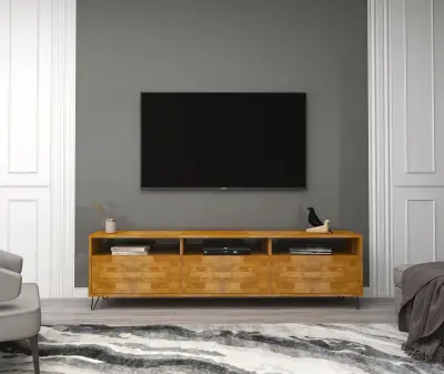 Oliver Wood Metal TV Stand and Media Console - Oak & Black