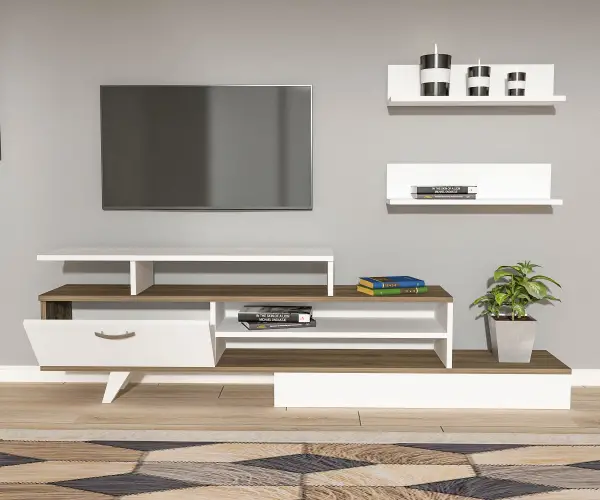 Willow TV Stand and Entertainment Center - White & Walnut