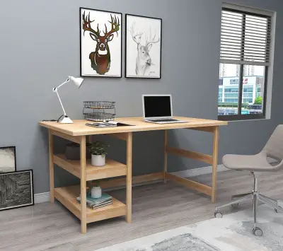 Mira Wood Computer Desk with Shelves - Natural