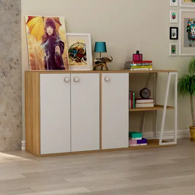 Avena Sideboard with Cabinets and Shelves - White & Oak