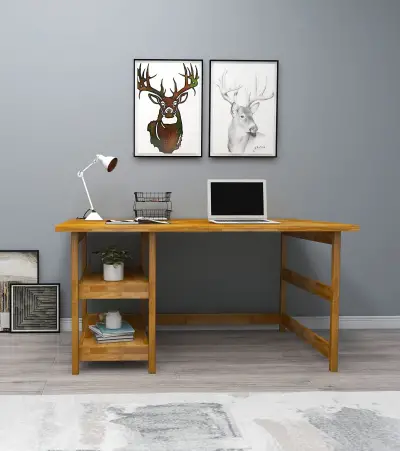 Mira Wood Computer Desk with Shelves - Oak