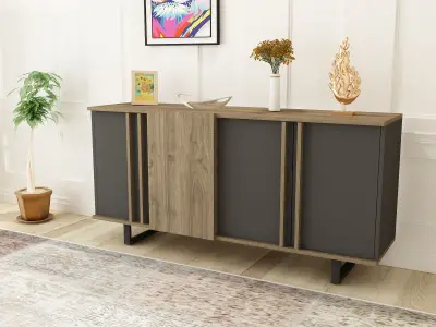 Fido Sideboard with Cabinets and Shelves - Walnut & Anthracite