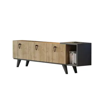 Agnus TV stand with Cabinets and Shelf - Walnut & Anthracite