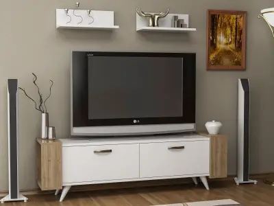 Zeya TV Stand and Entertainment Center - White & Walnut