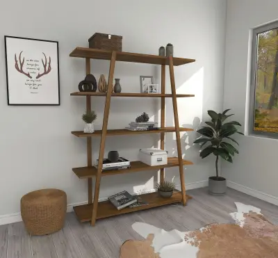 Perry 5 Tier Solid Wood Bookcase - Walnut