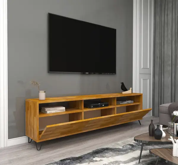 Oliver Wood Metal TV Stand and Media Console - Oak & Black