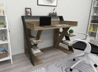 Mundus Computer Desk with Shelves - Anthracite & Walnut