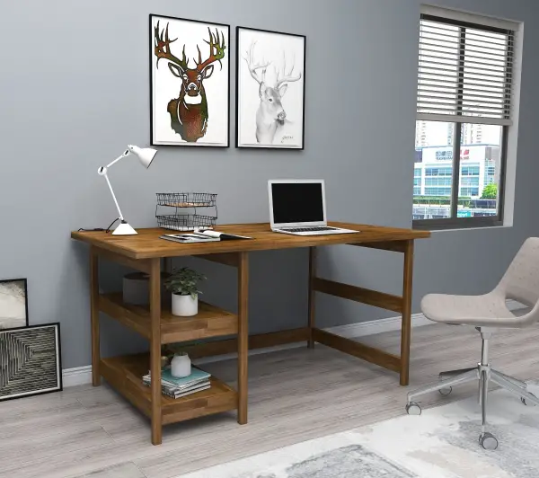 Mira Wood Computer Desk with Shelves - Walnut