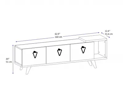 Agnus TV stand with Cabinets and Shelf - Walnut & Black Marble Effect