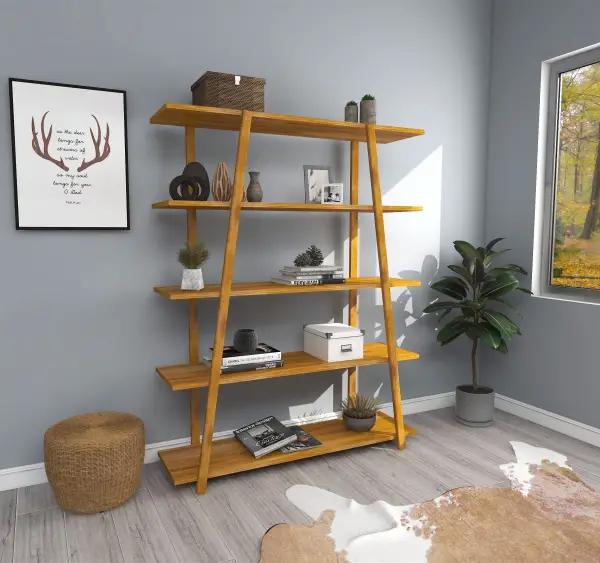 Perry 5 Tier Solid Wood Bookcase - Oak