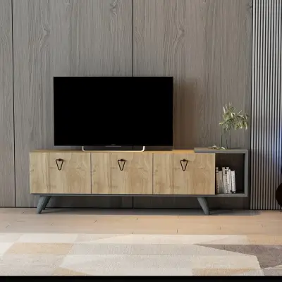 Agnus TV stand with Cabinets and Shelf - Walnut & Anthracite