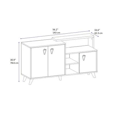 Lilium Sideboard with Cabinets and Shelves - Walnut & Black Marble Effect