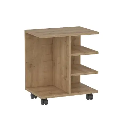 Barny Coffee Table with Storage Shelves and Wheels - Oak