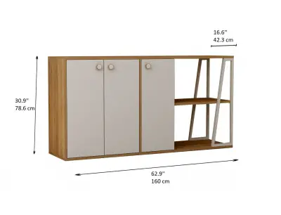 Avena Sideboard with Cabinets and Shelves - White & Oak