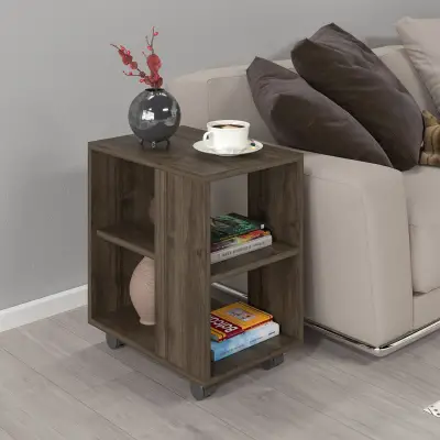 Tulipa Side Table with Shelves - Walnut