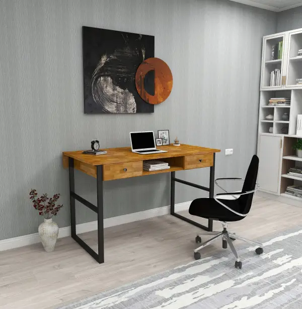 Elowen Wood Metal Computer Desk - Oak & Black