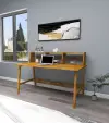 Lumi Computer Desk with Front Bar Shelf - Oak