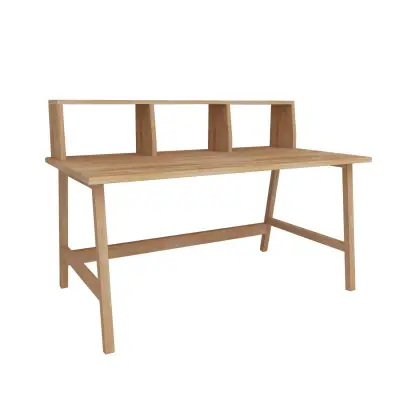 Lumi Computer Desk with Front Bar Shelf - Natural