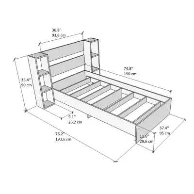 Erica Bedstead Bed Frame with Storage Shelves - Walnut