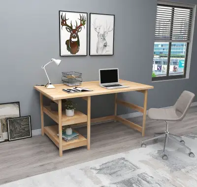 Mira Wood Computer Desk with Shelves - Natural