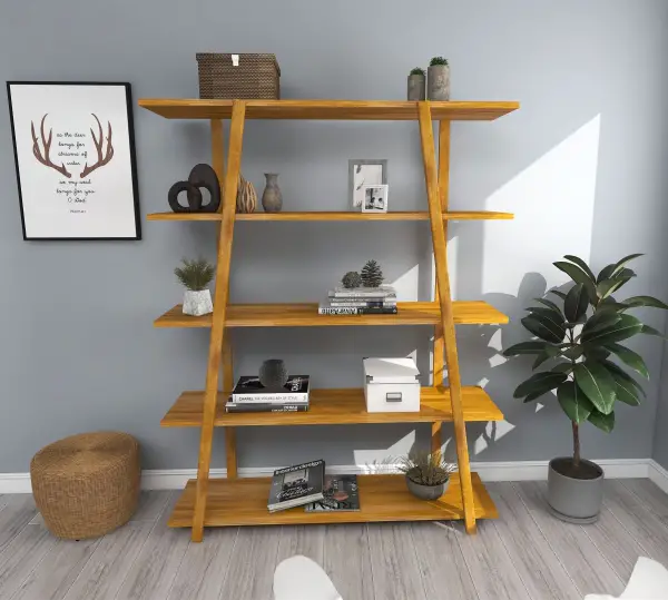 Perry 5 Tier Solid Wood Bookcase - Oak