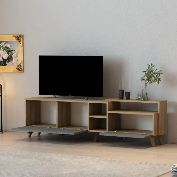 Lilium TV Stand with Cabinets and Shelves - Walnut & Anthracite