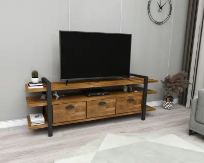 Miles Wood Metal TV Stand and Media Console - Walnut & Black